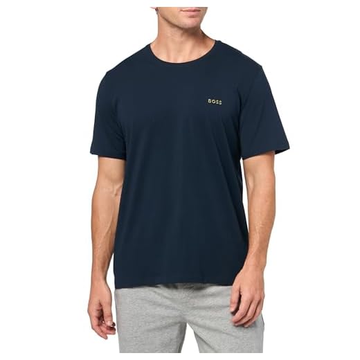 BOSS Camiseta masculina de algodão com gola redonda, Azul-marinho premium, P