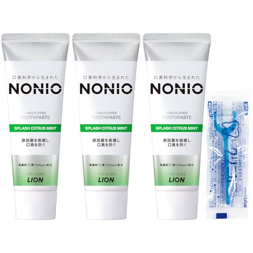 【Amazon.co.jp限定】NONIO(ノニオ) [医薬部外品] ハミガキ スプラッシュシトラスミント 130g×3個+フロス付き 歯磨き粉 口臭原因菌を殺菌 虫歯の商品画像（Amazon）