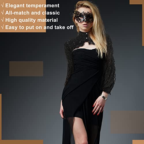 2 Pack Fake Collar Detachable Dickey Blouse Sun Protection Lace Half Shirt Blouse Flower Embroidery False Collar Long Lantern Sleeve Crop Top for Women Ladies Girls Favors4