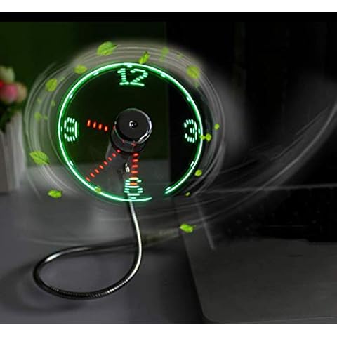 'Kbinter USB LED Clock Fan 90mm USB-Powered Portable Mobile USB Fan with Clock, LED Light Display Time, Mini Gooseneck Fan for Laptop Office Home Travel Cover