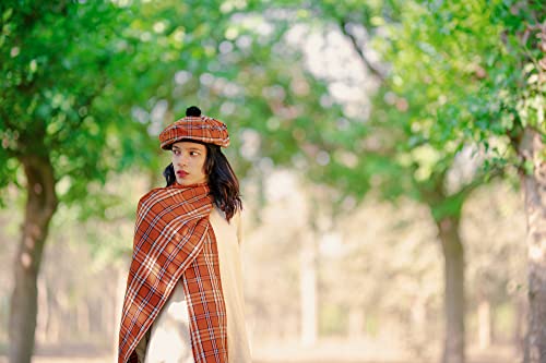 Image of Scottish Tam O' Shanter Hat Tartan Bonnet Pom Pom Wool Flat Cap One Size