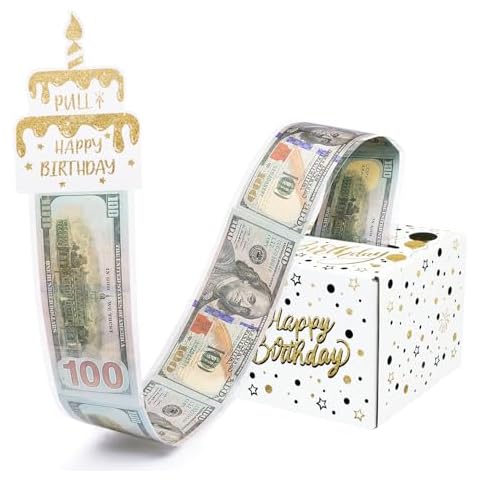 Birthday Money Box for Cash, White Surprise Box Explosion Gift for Men, Billionaire Money Holder with Pull Out Card DIY Set Cover