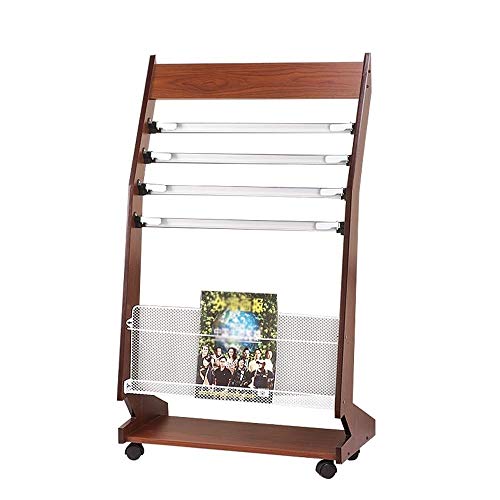Revistero de madera de 4 niveles con pinzas para sujetar libros de forma estable