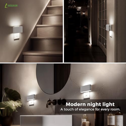 Image of L LOHAS LED Night Light, 2 Pack Dimmable Modern LED Night Lights Plug into Wall,Dusk to Dawn Sensor Night Lights for Kid, 0-100LM 5000K White Nightlight for Hallway Bedroom Stairway