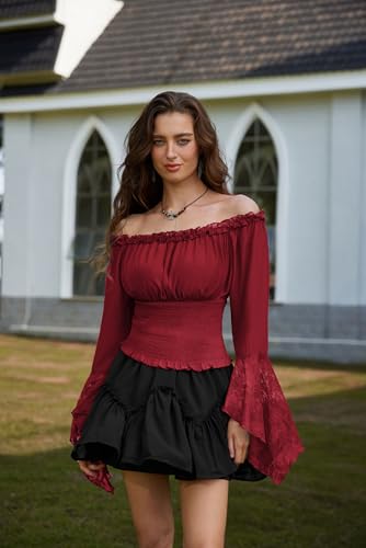 Camisas renacentistas de manga larga con encaje ajustable para mujer 2
