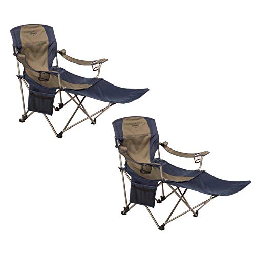 Kamp-Rite Outdoor Folding Tailgate Or Camping Lounge Chair With 2 Cupholders, Side Pocket, And Detachable Footrest, Blue And Tan (2 Pack) #TOP26