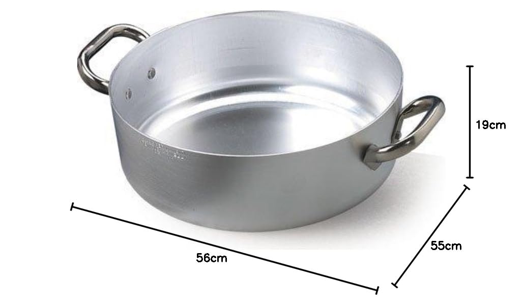 Pentole Agnelli ALMA10655 Casseruola Bassa con 2 Maniglie in Acciaio, Alluminio Professionale 3 mm, 55 cm