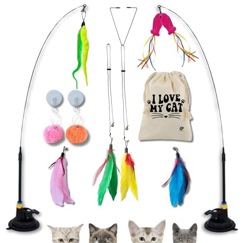 Pack 19 Piezas Juguetes Para Gatos Interactivos. Entretenido Juguete Interactivo Gato. Variedad De Accesorios Para Gatos. Juguetes Gatos Accesorios Con Plumas. Incluye Bolsa Para Juguetes Gato