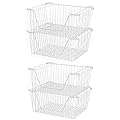 Slideep 14'' Large Stackable Storage Baskets Cabinet Organizer Sturdy Metal Wire Pantry Freezer Bin for Pantry Home Bathroom Kitchen Organization White - 4 Pack