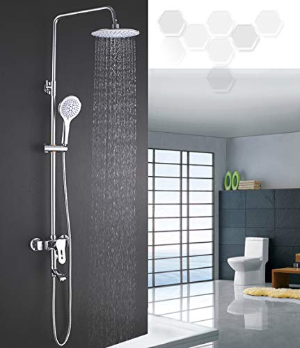 Badezimmer Duschset, DuschsäUle Runden Duschkopf Messing Keramikventil Dusche Wasserhahn DREI Funktion Duschsystem Hand Dusche Wannenauslaufhahn,