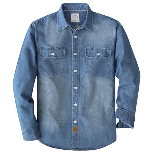 Dubinik Mens Button Up Shirts Long Sleeve Casual Button Down Work Shirt Men Two Pocket Cotton with Comfortable