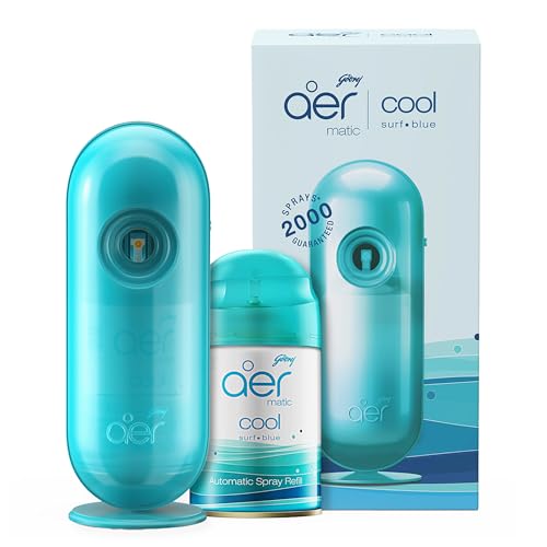 Godrej aer matic Automatic Air Freshener Auto Spray Kit with Flexi Control Cool Surf Blue 225 ml