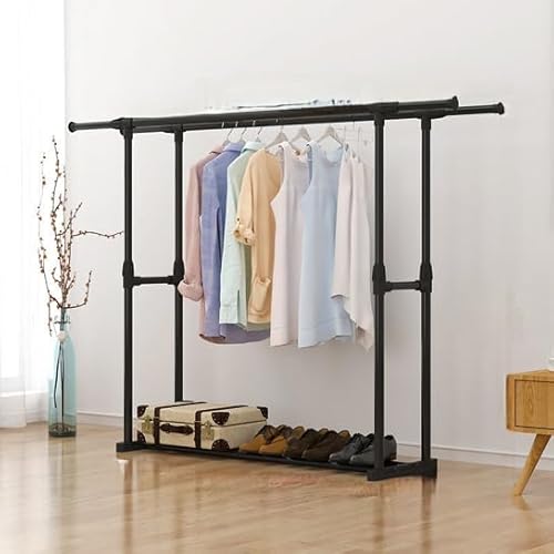 ハンガーラック ラック おしゃれ 洋服ラック 棚付きラック 伸縮物干し竿 室内物干し 自立型 ハンガー 耐久耐荷重 かんたん組み立て 多機能 収納 キャスター付き 頑丈大容量 収納 高さ調節可能