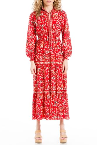 Max Studio Women's Elbow Sleeve Tiered Maxi Dress, Cherry Pressed Lily at  Amazon Women's Clothing store
