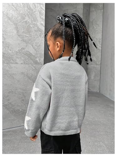 MakeMeChic Girl's Star Pattern Sweater V Neck Cardigan Long Sleeve Button Front Cute Knitted Tops2