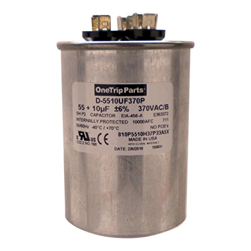 OneTrip Parts USA Run Capacitor 55+10 UF 55/10 MFD 370 VAC 2-1/2 Inch Round