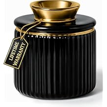 Butter Dish with Lid for Countertop Black and Gold Ceramic French Butter Crock, Airtight Water Seal, Vintage-Style Counter Butter Keeper, Beautiful Gift for Kitchen Lovers