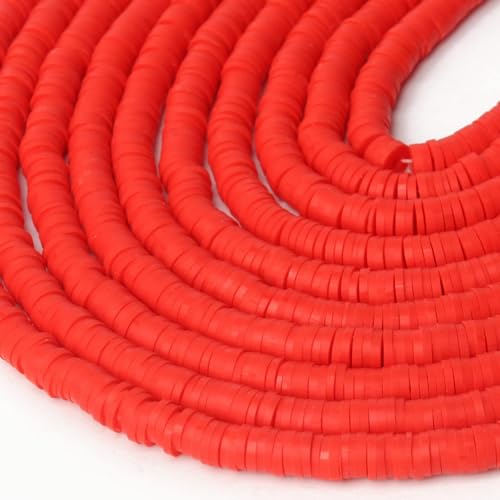 THRELE 3600pcs Red Clay Beads for Bracelets Making 10 Strands Flat Round Polymer Clay 6mm Spacer Heishi Beads Valentines Day Beads for Jewelry Making Earring Necklace