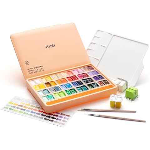 HIMI Twin Cup Jelly Gouache Paint Set, 48 Colors 12g, Jelly Cup Design, Non Toxic Paint for Canvas and Paper, Art Supplies for Professionals (Peach Fuzz) Cover