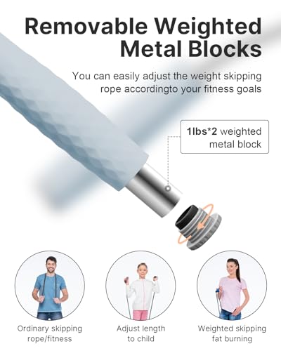 Image of YOTTOY Weighted Jump Rope with Adjustable Blocks for Intense Cardio and Fitness Workouts，Weighted Skipping Rope for Men /Women Boxing and Weight-loss