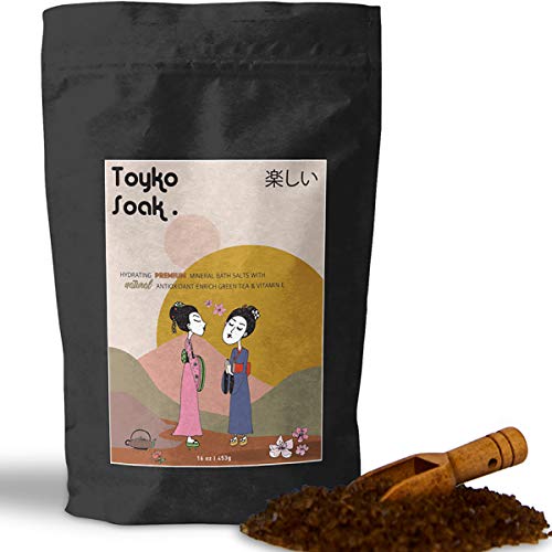 Japanese Bath Salt -Detox Bath Soak for Body Cleanse Natural Spiritual Cleansing Bath with Mineral Rich Epsom Salt - Green Tea Extract and Vitamin E Including Timber Scoop - Ritual Moon Bath Powder