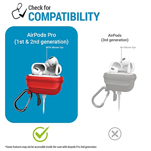 Catalyst - Waterproof Case For Airpods Pro (1St And 2Nd Gen)- Premium Edition. Compatible Wireless Charging, One-Piece Design, High Drop Protection, With Carabiner, Soft-Touch - Flame Red #TOP2