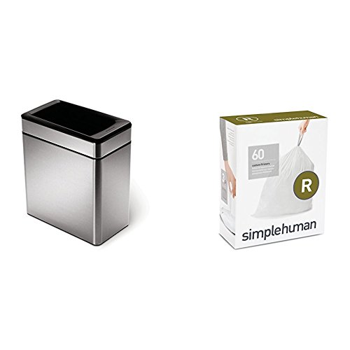 Simplehuman 10 Litre Profile Open Can Brushed Stainless Steel + Code R 60 Pack Liners #TOP16