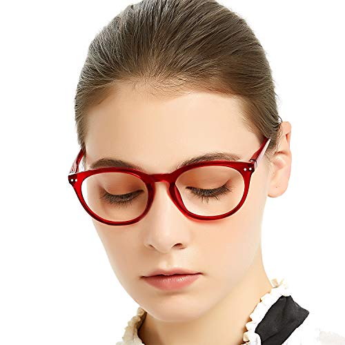 Image of MARE AZZURO Blue Light Blocking Reading Glasses Women Round Computer Readers 0 1.0 1.25 1.5 1.75 2.0 2.25 2.5 2.75 3.0 3.5 4.0 5.0 6.0 (Red, 500)