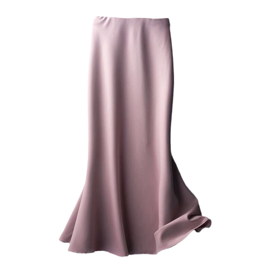 Damen Sommer Seide Röcke Satin Solid Hohe Taille Lang Midi Rock Elegant Büro Damen Seitlicher Reißverschluss A-Linie Rock