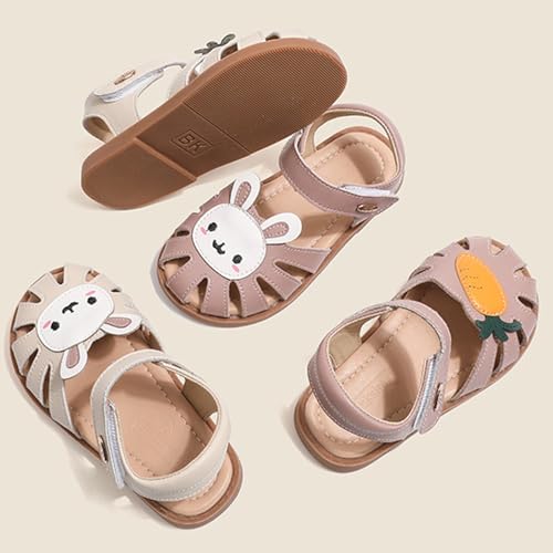 Image of WUIWUIYU Toddlers Little Girls T-Strap Hook&Loop Dress Strawberry Summer Shoes Closed Toe Carrot Sandals
