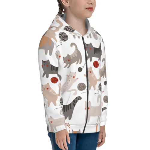 Cute Cats Play with Balls Kid Hoodies Boys Zip Up Sweatshirts Girls Pullover with Pocket4