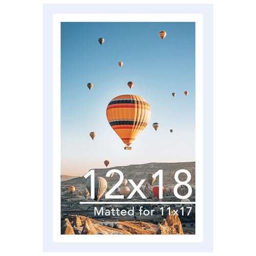 Image of JCJMY 12x18 Picture Frame with 11x17 Mat, Display Photo 11x17 with Mat or 12 x 18 Without Mat, Wall Hanging Large 12 by 18 Poster Frame with Plexiglass, White