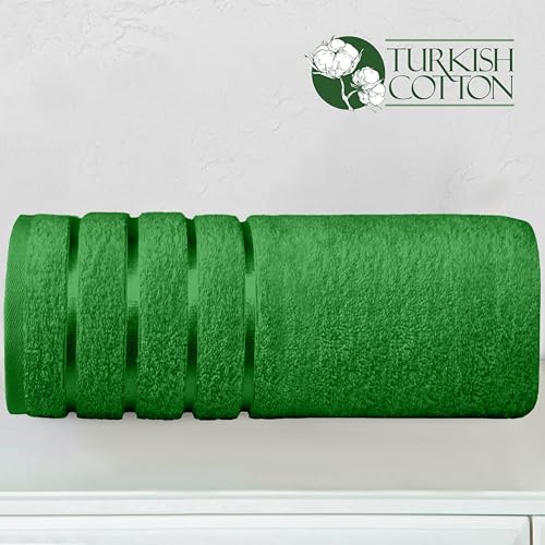 Image of Elegant Comfort 100% Turkish Cotton 4 Lines Viscose Stripe Jumbo Bath Towel -Hotel Spa Quality Extra Large 35 x 70 Inch Bath Towel Ultra Soft, Super Absorbent Quick Dry Large Bath Towel, Emerald Green