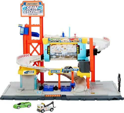 Matchbox Toy Car Track Set, Spin Cyclone Car Wash Playset with 1:64 Scale...