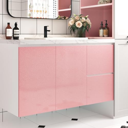 Wallercity Glossy Pink Contact Paper for Countertops Pink Peel and Stick Countertop Wall Paper Self-Adhesive Removable Glitter Wallpaper for Cabinets Drawer Liner Vinyl Waterproof Film 15.8''x315'' by Wallercity - Image 3