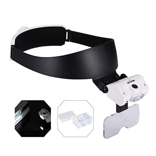 YOCTOSUN Rechargeable Headband Magnifier with 2 LED Lights and 5 Detachable Lenses 1X,1.5X,2X,2.5X,3.5X, Hands-Free Head Magnifying Glasses for Close Work, Jewelry Work, Watch Repair, Arts & Crafts