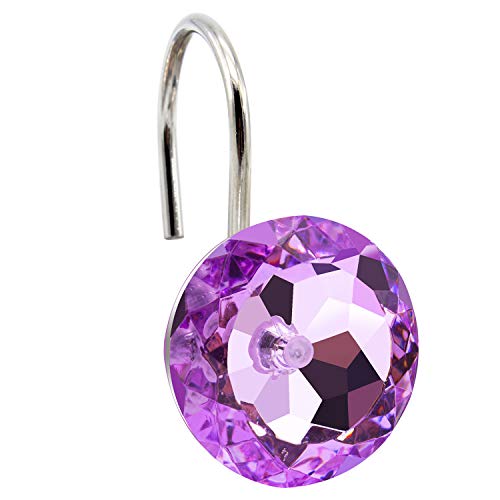 Beavo Acrylic Fashion Decorative Home Rolling Purple Shower Curtain Hooks Rhinestones Bathroom Bath Baby Room Bedroom Living Room Decor Set Of 12 Rings (Purple) #TOP2