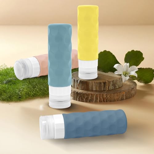 Image of Silevoler Travel Bottles for Toiletries, 4pcs Tsa Approved 3oz Travel Size Containers, BPA Free Leak Proof Premium Silicone Bottles, Refillable Liquid Squeezable Accessories W /Toiletry Bag(Bright)