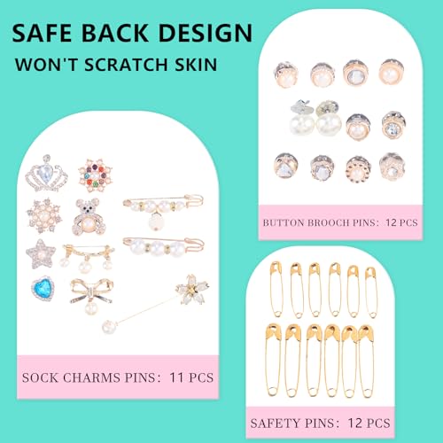 Image of 65 PCS Diy Charms For Socks - Safety Brooches And Pins For Women, Rhinestone Junk Charms Accessories For Shoes Bags Clothes