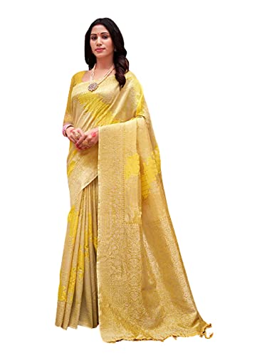 Sari traditionnel en organza jaune élégant pour femme vêtement de fête indienne 8412