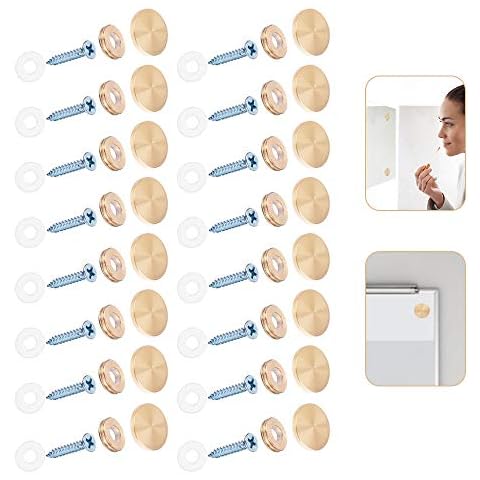 Gwolf Mirror Screws, 16pcs Brass Screw Caps, 16mm Mirror Screws Decorative Caps Cover, Decorative Mirror Nails, Stainless Steel Mirror Nails for Mirrors Tables Bath Plates Wardrobes Glass Signs Cover