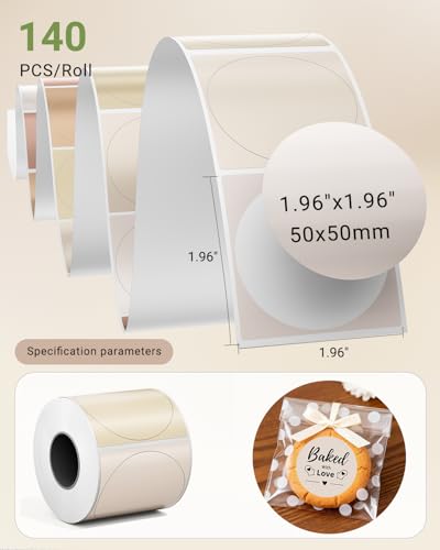 Image of Phomemo Circle Color Thermal Labels,1.96 inch, for M110 /M100 /M220 /M108, 140 PCS | 2 Inch , No BPA&BPS, Waterproof, 50x50mm 1 Roll Round Thermal Sticker for School, Barcode, Logo, Business, Home,Organization