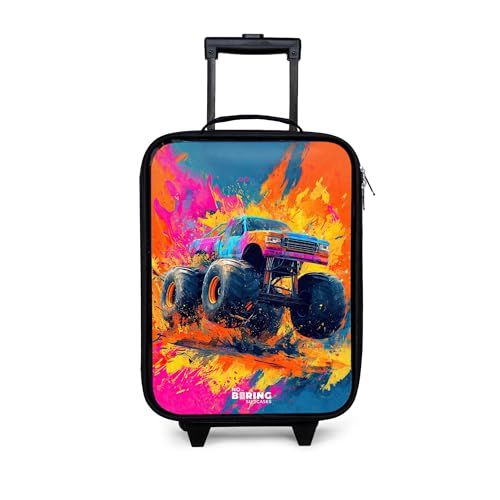 NoBoringSuitcases.com® Kinderkoffer Klein Reise Trolley 48x31x19 cm Reisekoffer Kleine Kinder Koffer Luggage mit LED Rollen Suitcase Monstertruck - Farbspritzer - Bunt