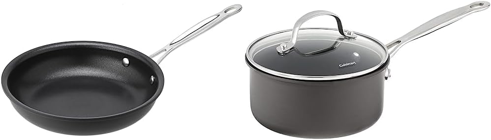 Cuisinart 622-20 Chef's Classic 8-Inch Open Skillet Nonstick-Hard-Anodized & Chef's Classic Nonstick Hard-Anodized 1.5-Quart Saucepan with Lid, Black