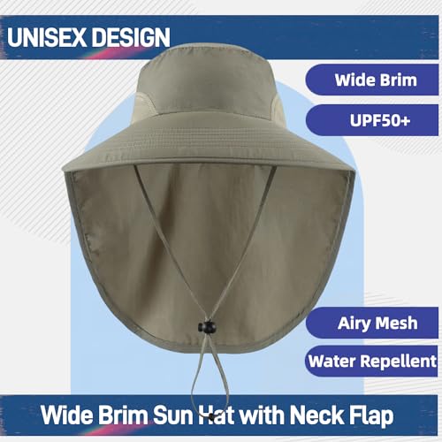 Image of Home Prefer Outdoor UPF50+ Sun Hat Wide Brim Mesh Fishing Hat with Neck Flap