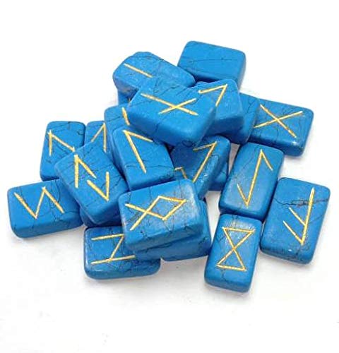 Hit Turquoise Cube Rune Set Symbols Gemstone Healing Crystal Runes 25 Pcs