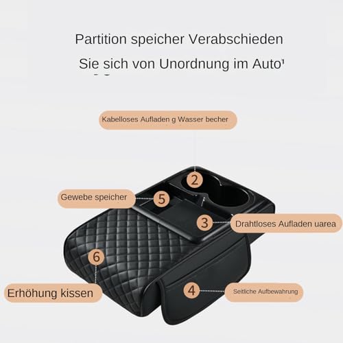 Extensor de consola central para coche con carga inductiva y portavasos 6