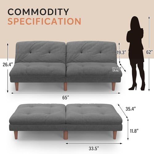 Skin-Friendly Futon Sofa Bed for Living Room, Dark Grey