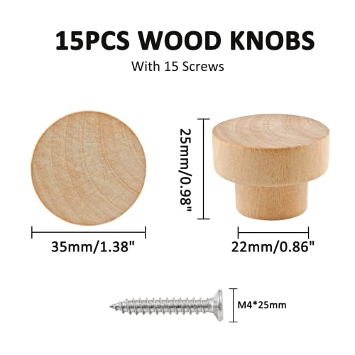 Unlorspy 15Pcs Round Unfinished Wooden Knobs, 35Mm Diameter Round Unfinished Wood Cabinet Knobs Pull Handles With Screws For Dresser Drawers Crafts Door Cabinet Cupboard #TOP1