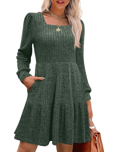 MixShe Women's Fall Dresses 2025 Square Neck Long Sleeve Winter Dress